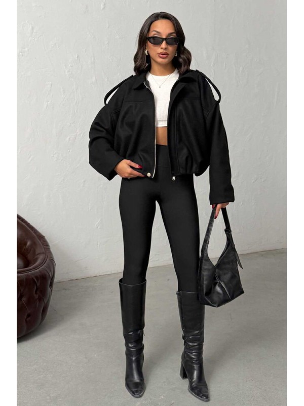 Topshow Kaşe Toptan Mont - Siyah | F2047